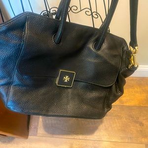 Authentic black leather Tory Burch handbag.